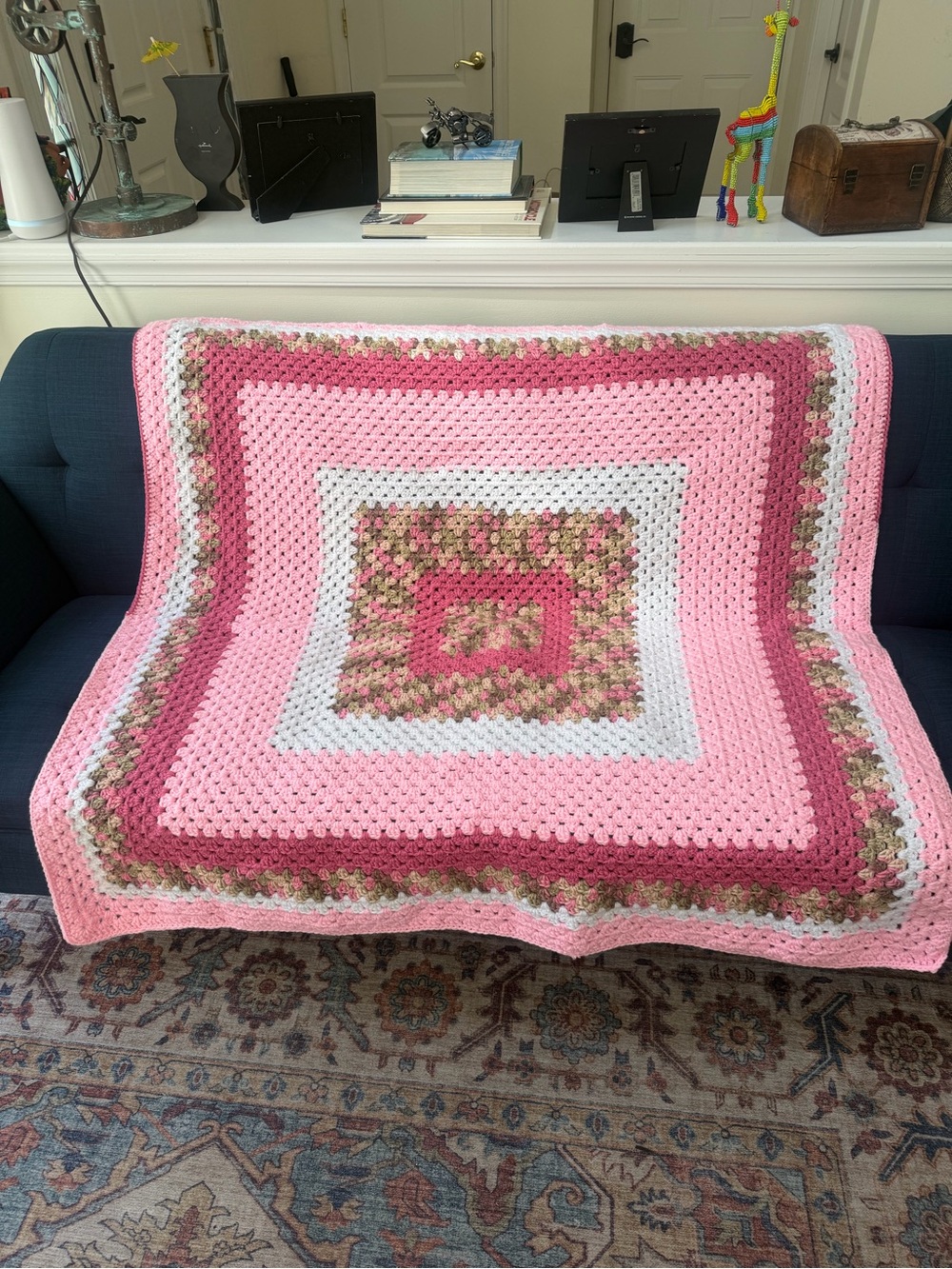 Granny Handmade Square Blanket Crochet Afghan 48”x47” decorative throw